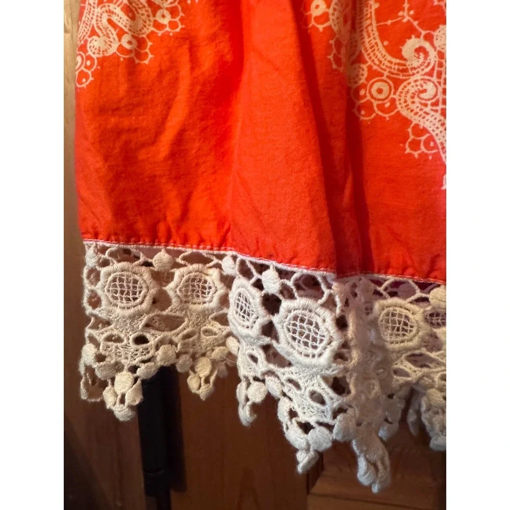 Sundance Maxi Skirt L Orange Tiered Crochet Lace Trim Boho Bohemian Maximalist‎